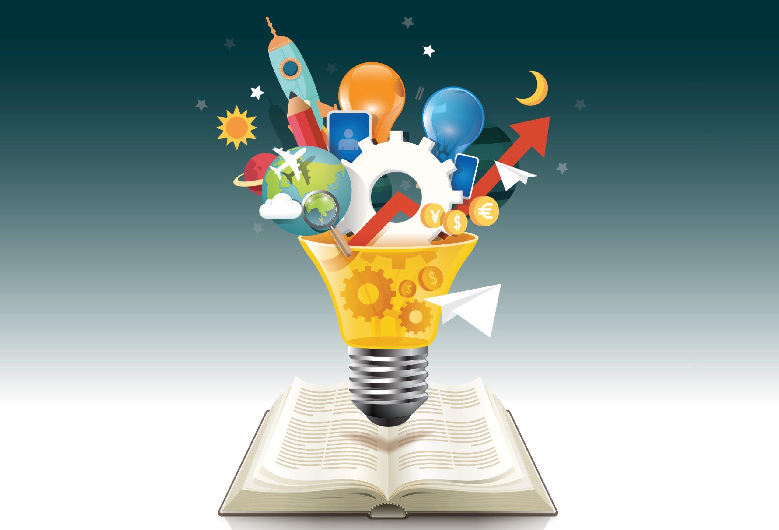 book with a light bulb with science inside