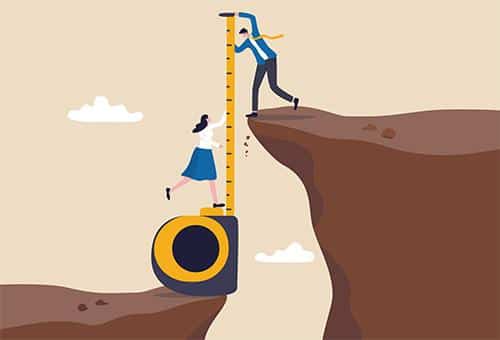 graphic of two people on different ledges of a mountain at different heights measuring the difference between each ledge