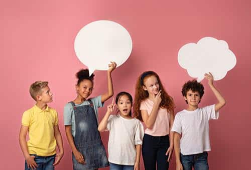 group of children with speech bubbles
