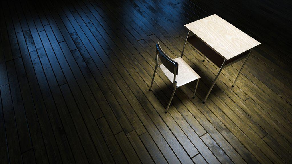 High Angle View Of Empty Chair And Table On Floor