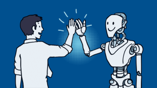 educator high-fiving AI robot - AI in professional learning