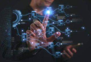 concept of a man touching a virtual screen